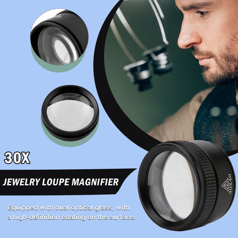 Rongon 30X Portable Pocket Reading Magnifier Optics Loupes Mini Desk Magnifier Loop Microscope Magnifying Glass Lens for Jeweler Stamps Maps Antiques Magazines Electronics (30X 40MM) - Image 5